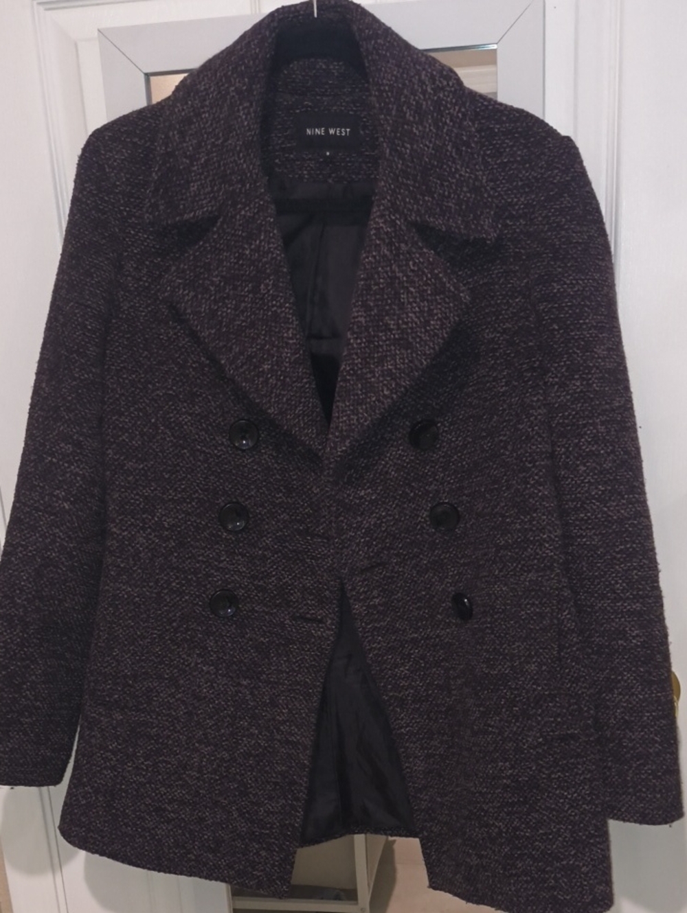 Nine West Textured Double Breasted Tweed Pea Coat